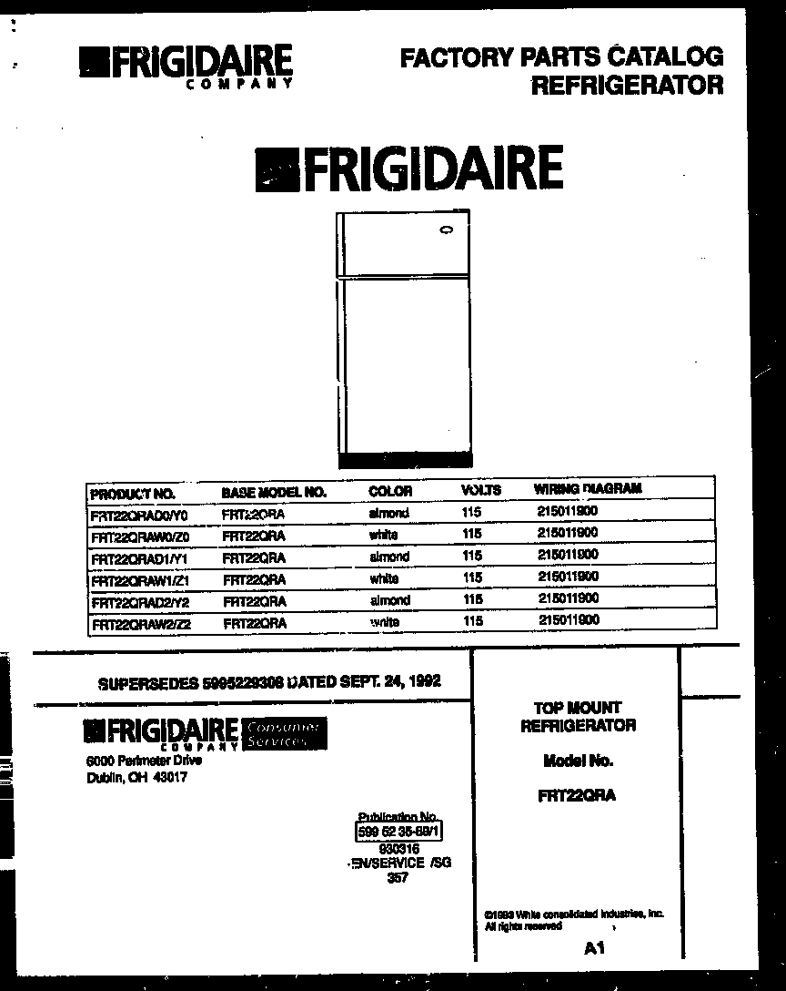 Frigidaire FRT22QRAZ2 cover diagram