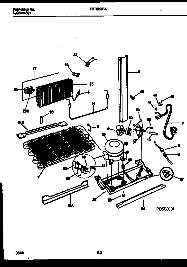 Frigidaire FRT22QRAZ2 system and automatic defrost parts diagram