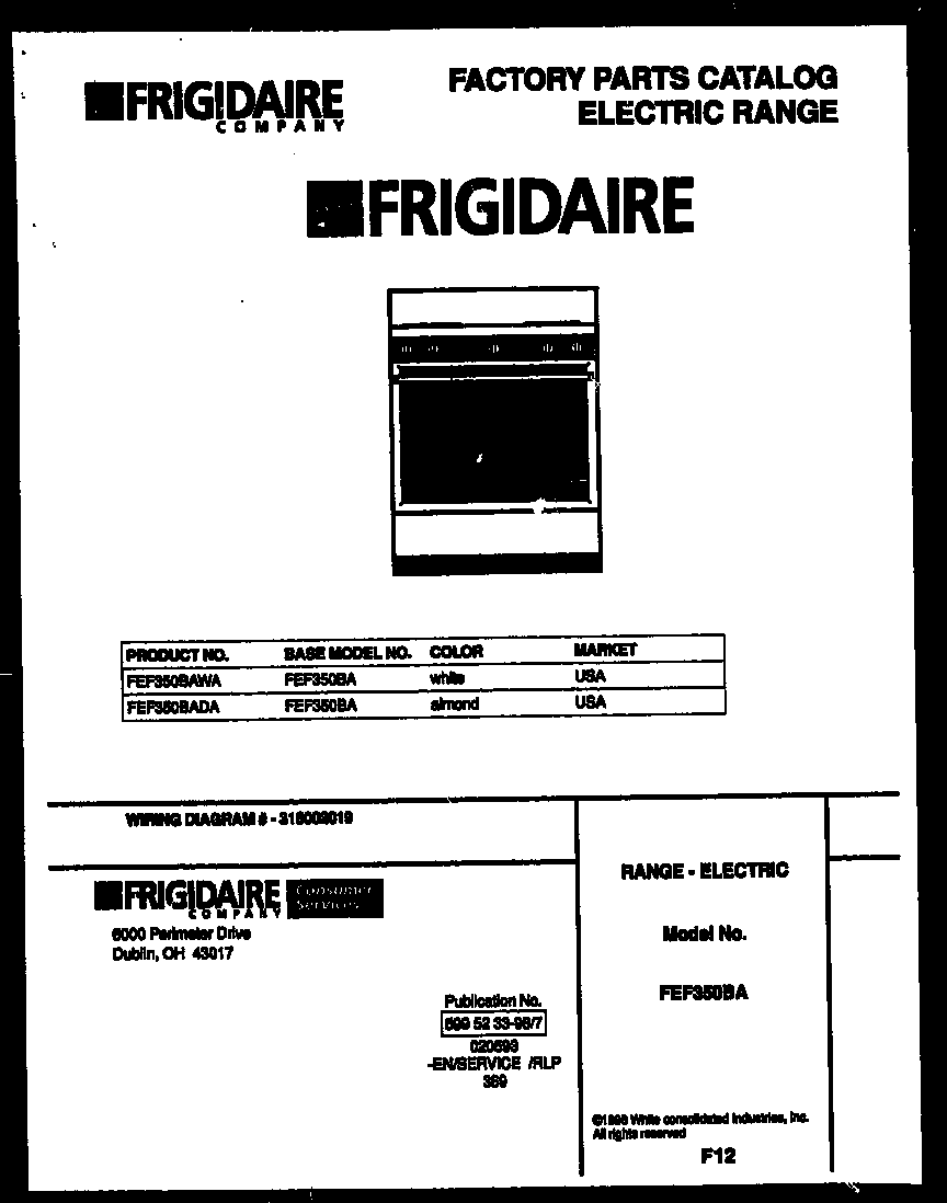 Frigidaire FEF350BAWA cover diagram