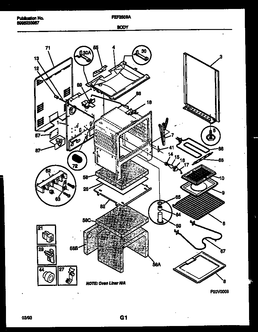 Frigidaire FEF350BAWA body parts diagram