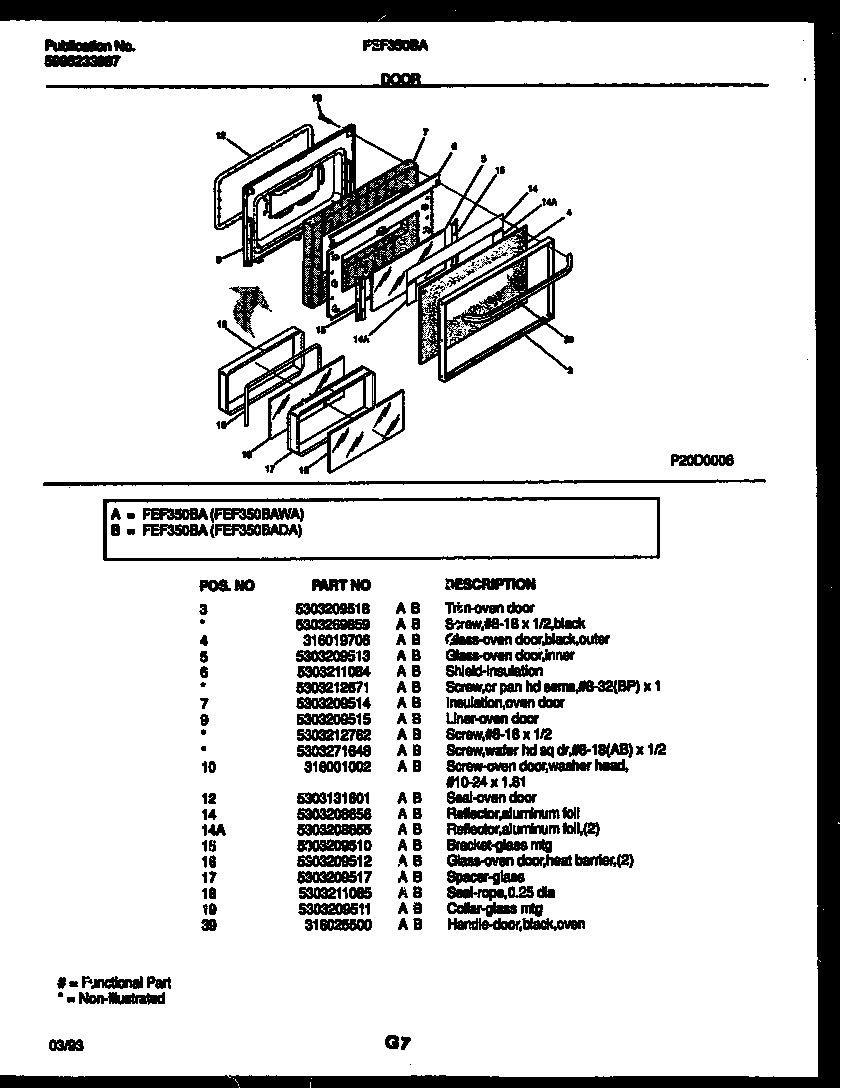 Frigidaire FEF350BAWA door parts diagram