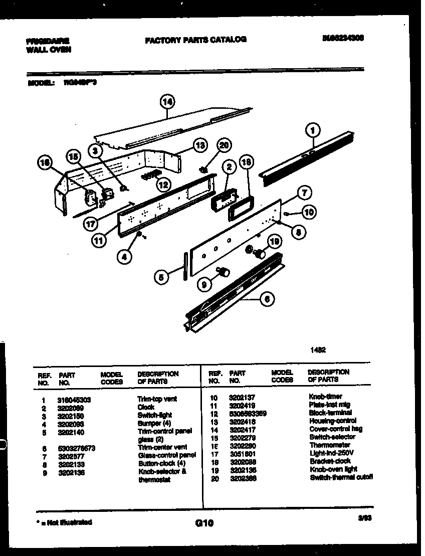 Frigidaire RG94BF3 control panel diagram