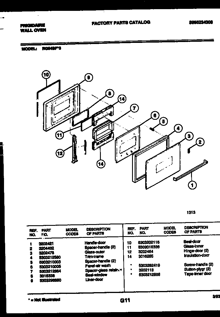 Frigidaire RG94BF3 door parts diagram