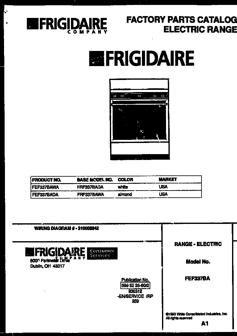 Frigidaire FEF337BAWA cover diagram
