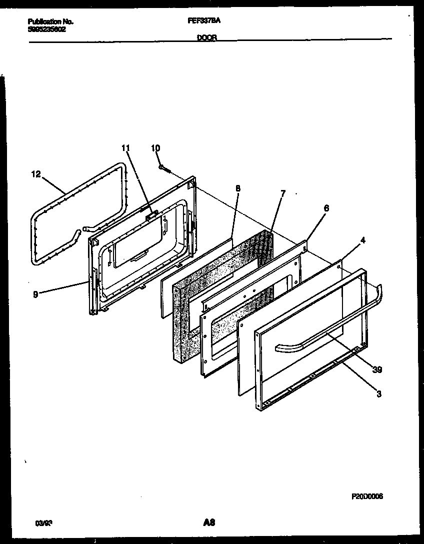 Frigidaire FEF337BAWA door parts diagram
