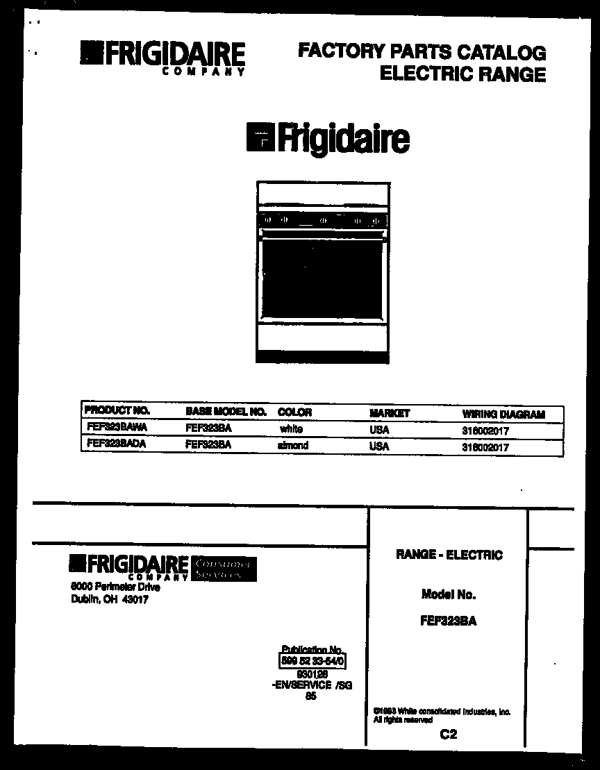 Frigidaire FEF323BAWA cover diagram