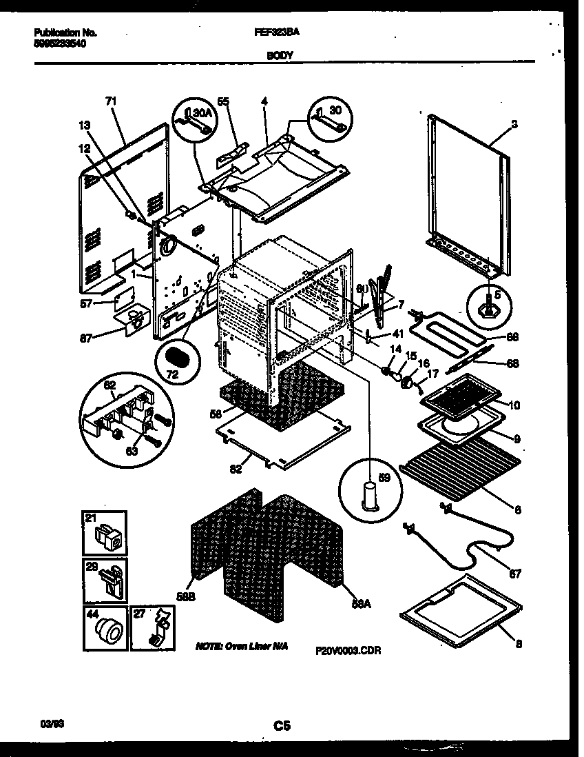 Frigidaire FEF323BAWA body parts diagram