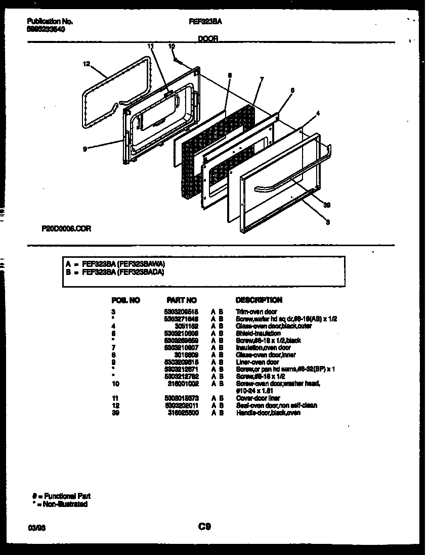 Frigidaire FEF323BAWA door parts diagram