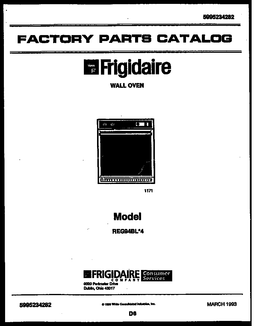 Frigidaire REG94BL4 cover page- text only diagram