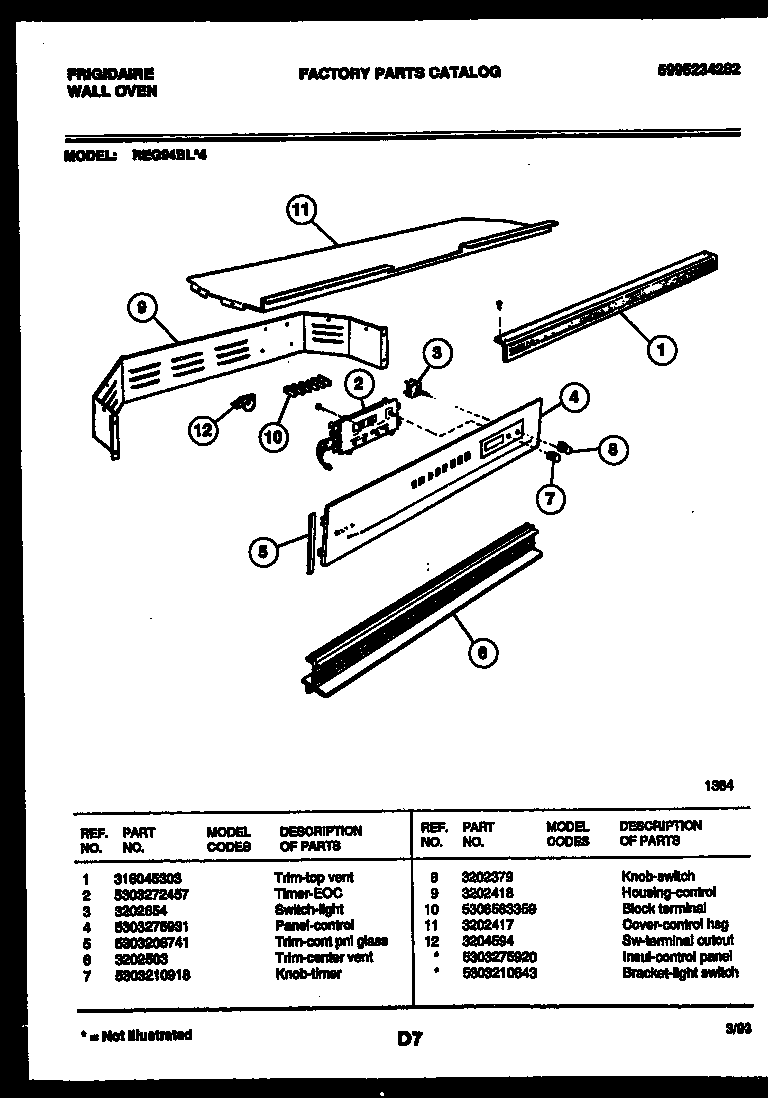 Frigidaire REG94BL4 control panel diagram