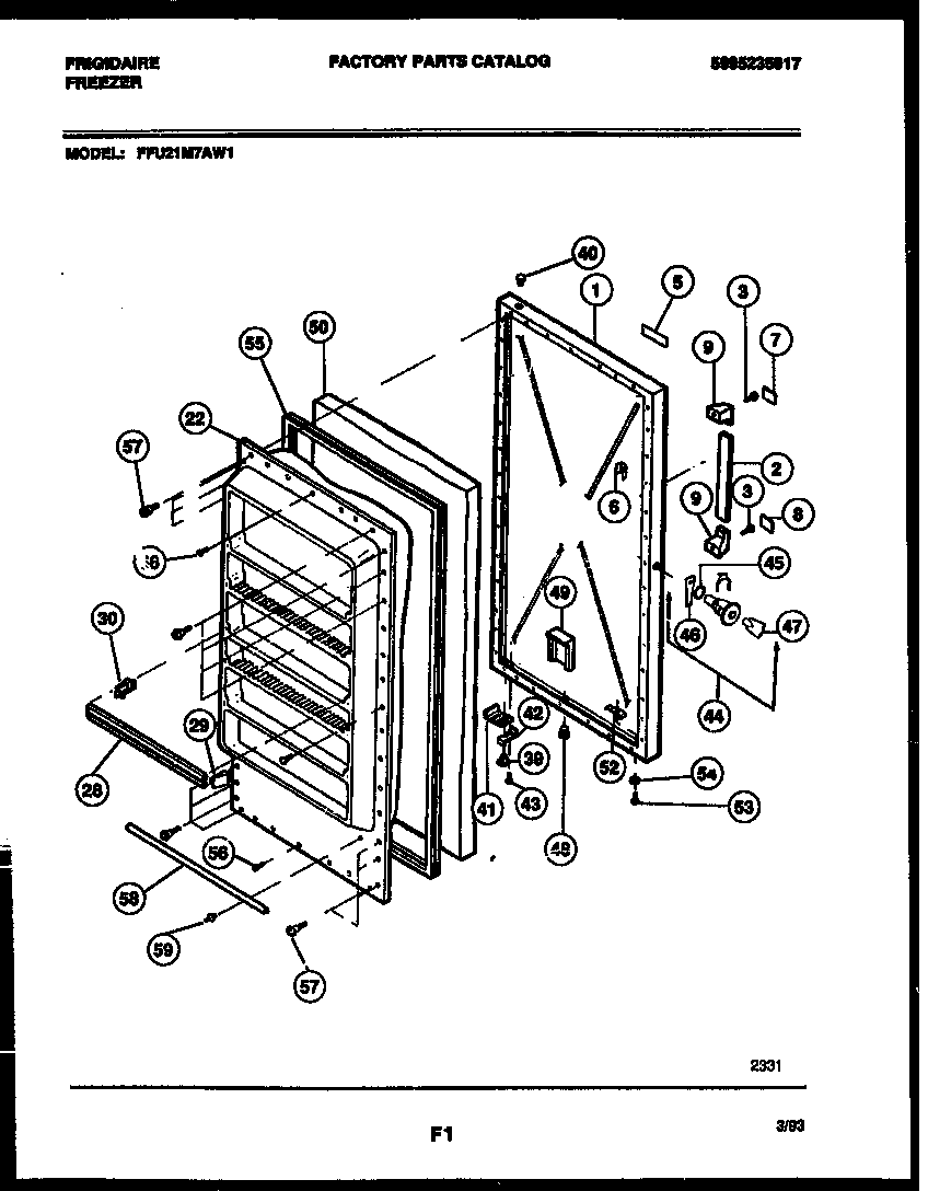 Frigidaire FFU21M7AW1 door parts diagram
