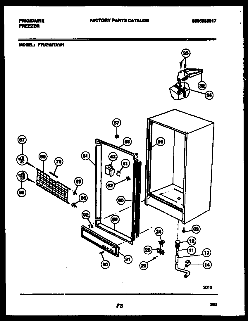 Frigidaire FFU21M7AW1 cabinet parts diagram