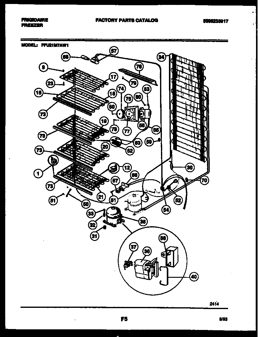 Frigidaire FFU21M7AW1 system and electrical parts diagram