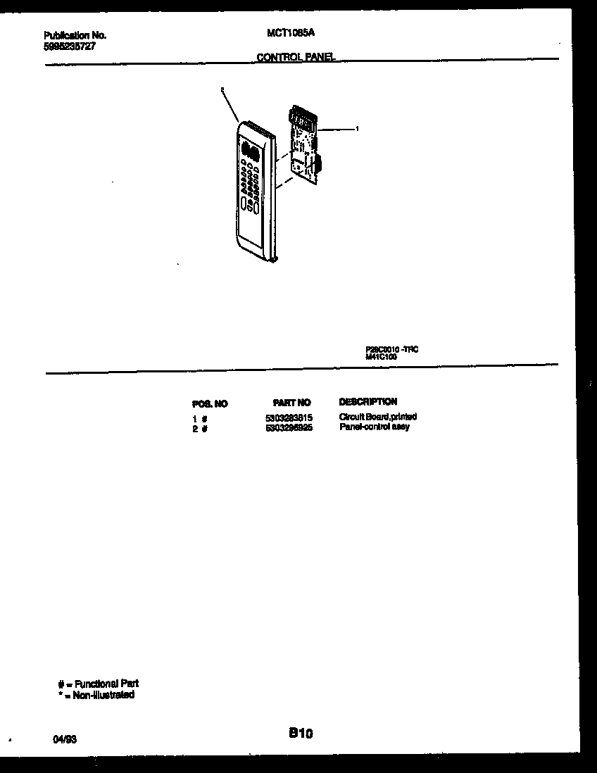 Frigidaire MCT1085A2 control panel diagram