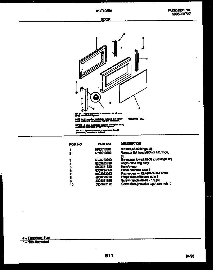 Frigidaire MCT1085A2 door parts diagram