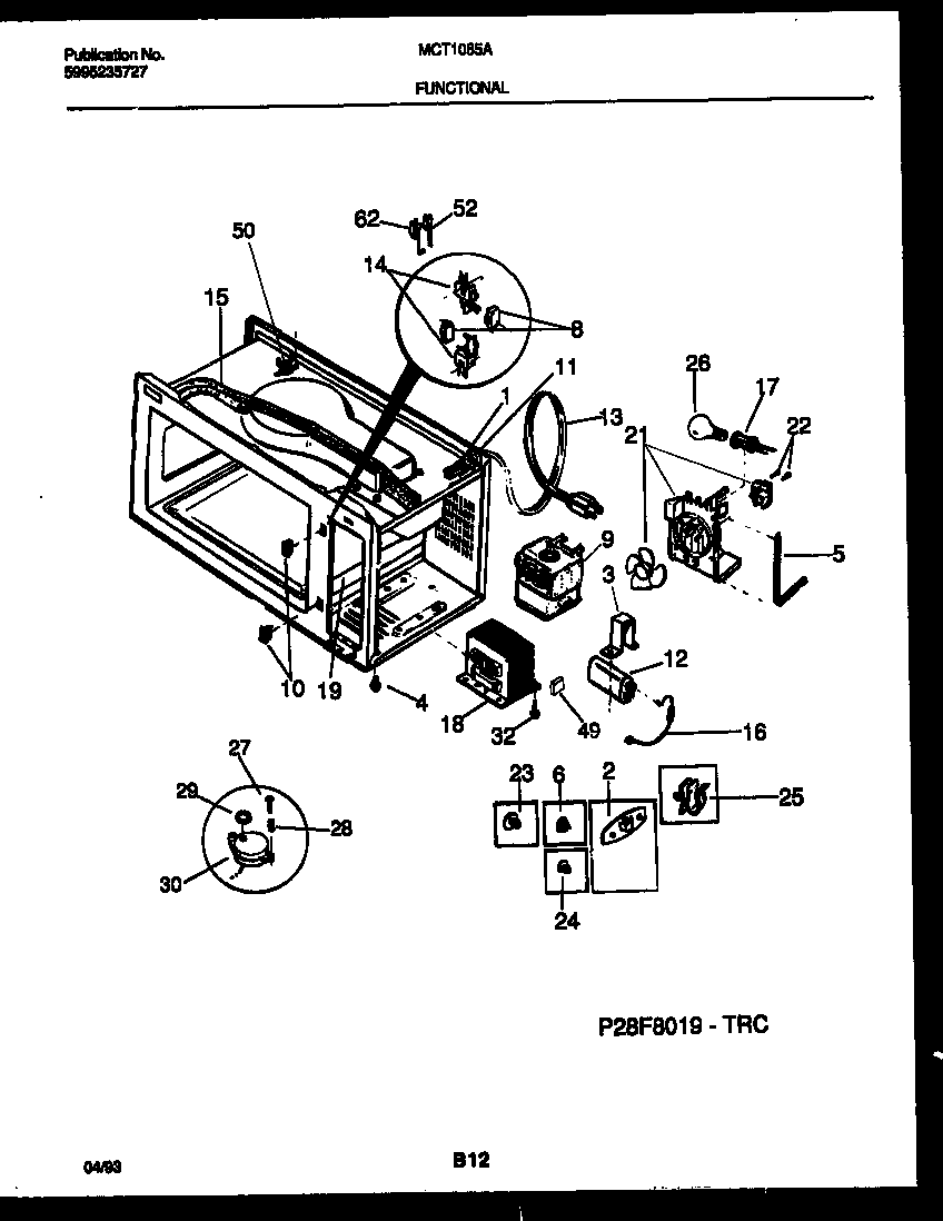 Frigidaire MCT1085A2 functional parts diagram