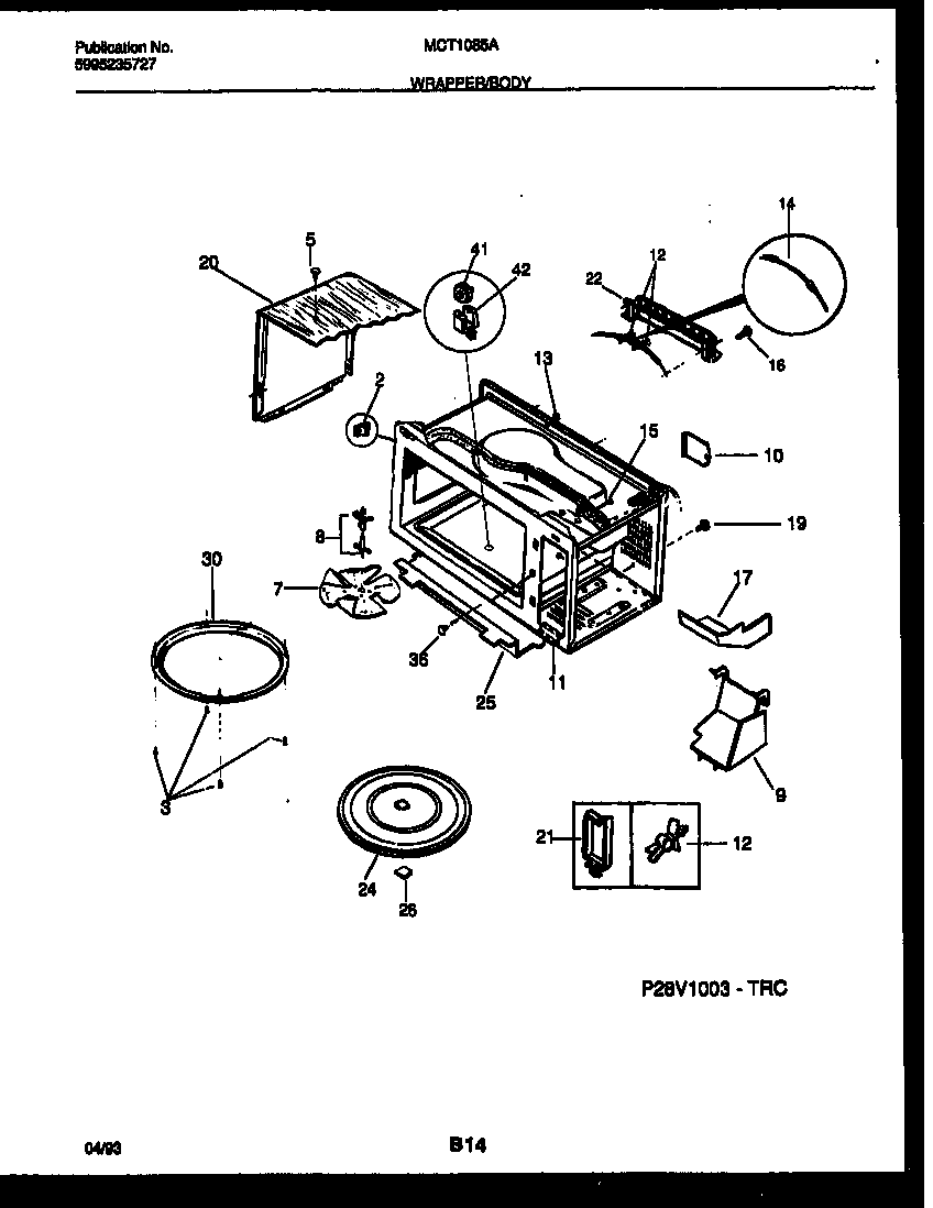 Frigidaire MCT1085A2 wrapper and body parts diagram