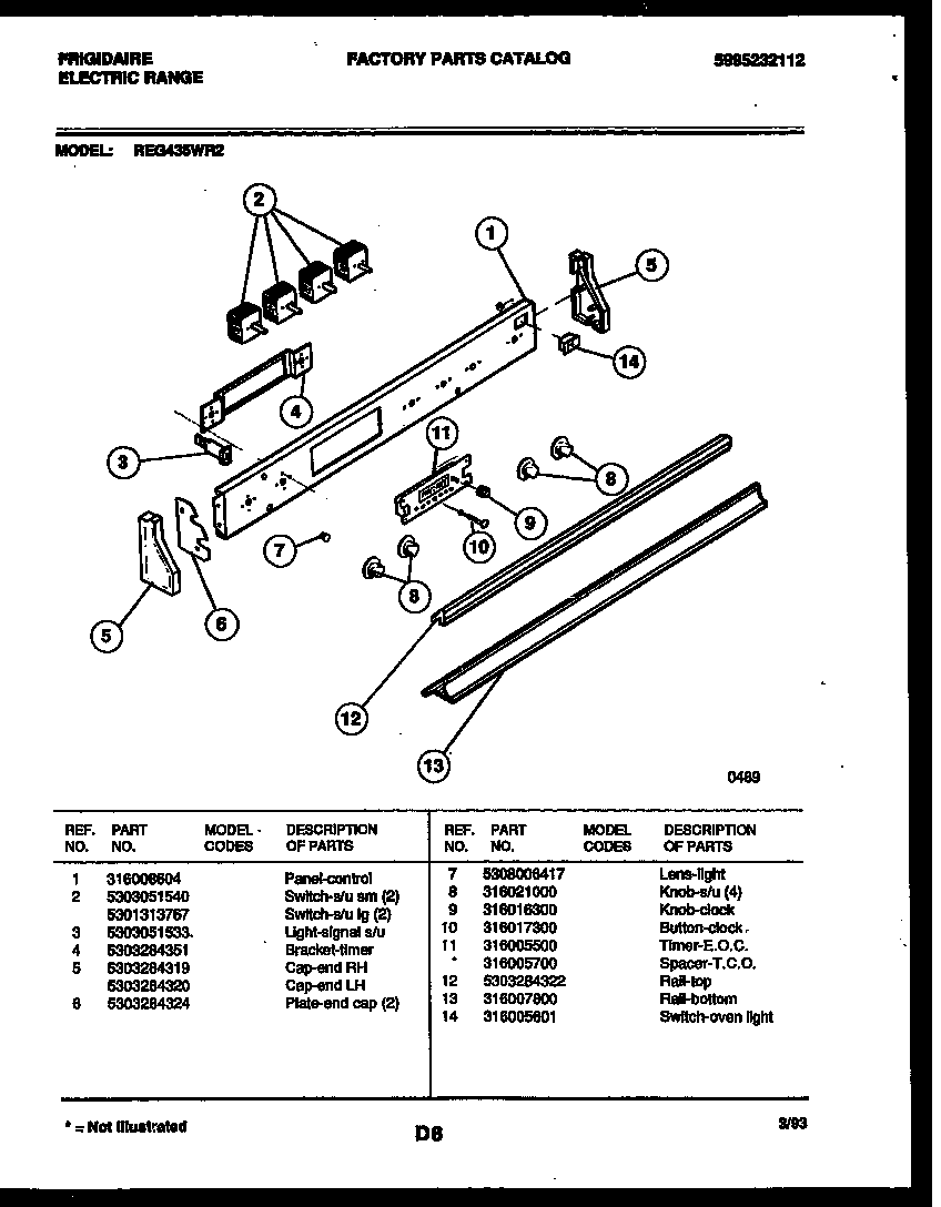 Frigidaire REG435WRW2 control panel diagram