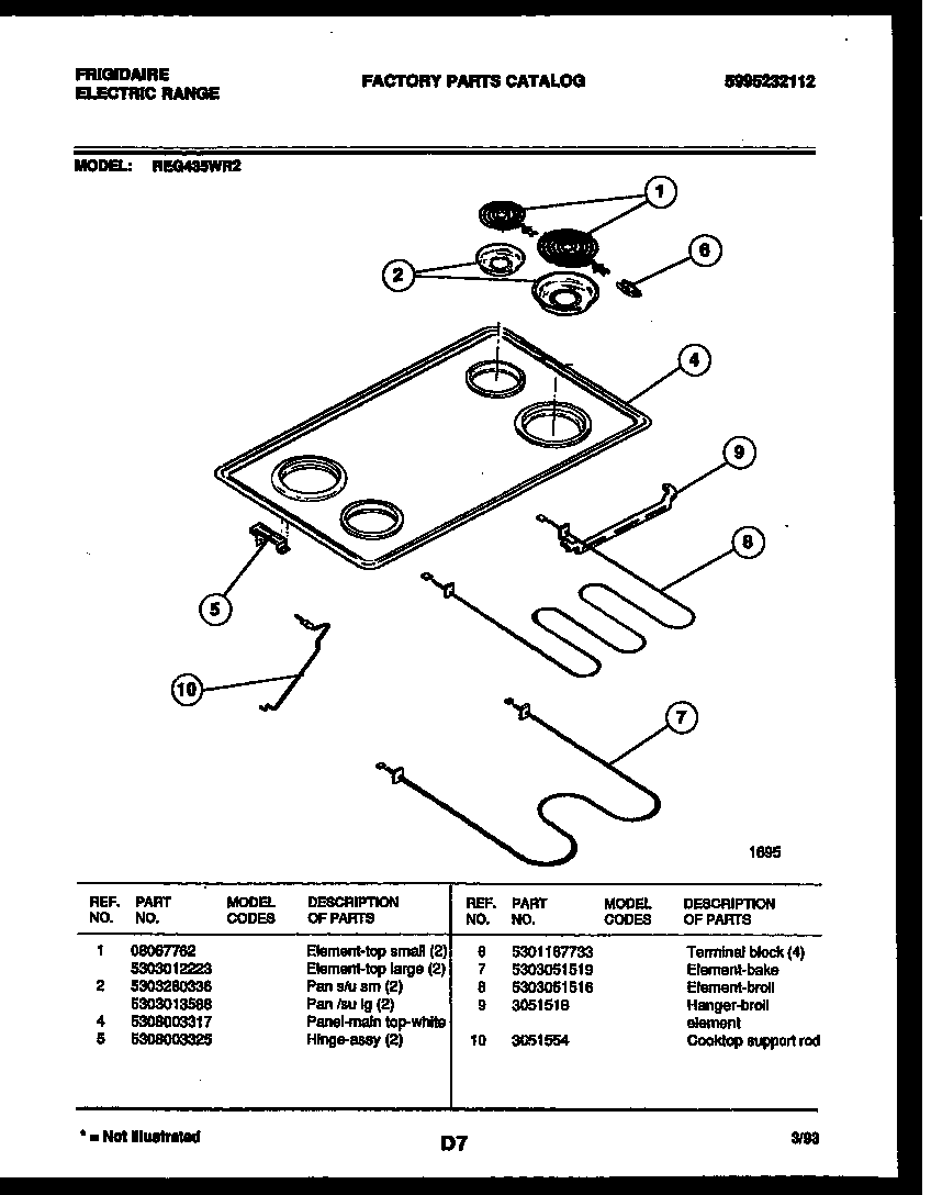 Frigidaire REG435WRW2 cooktop and broiler parts diagram
