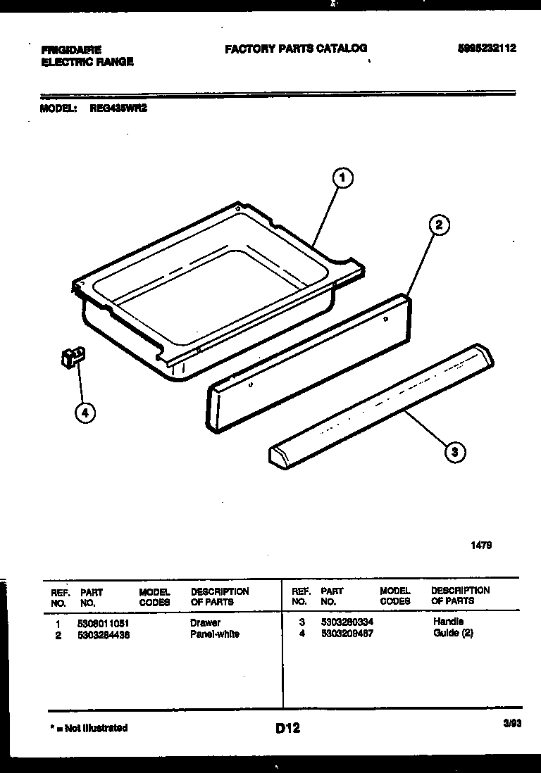 Frigidaire REG435WRW2 drawer parts diagram