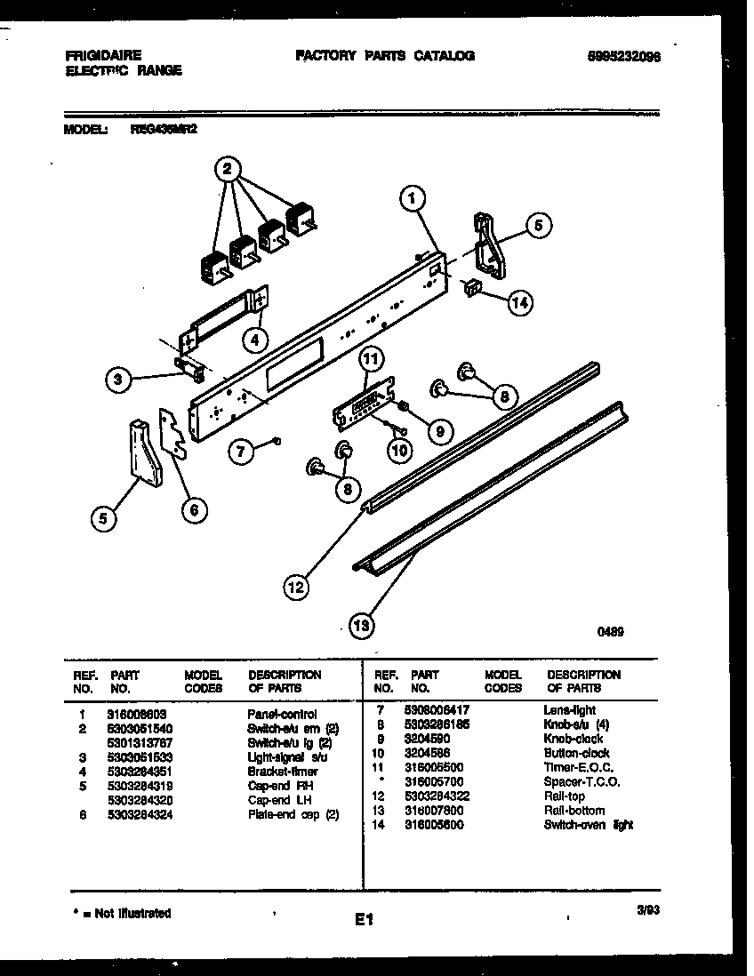 Frigidaire REG435MRW2 control panel diagram