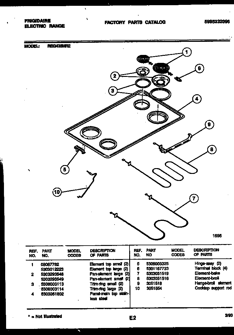 Frigidaire REG435MRW2 cooktop and broiler parts diagram