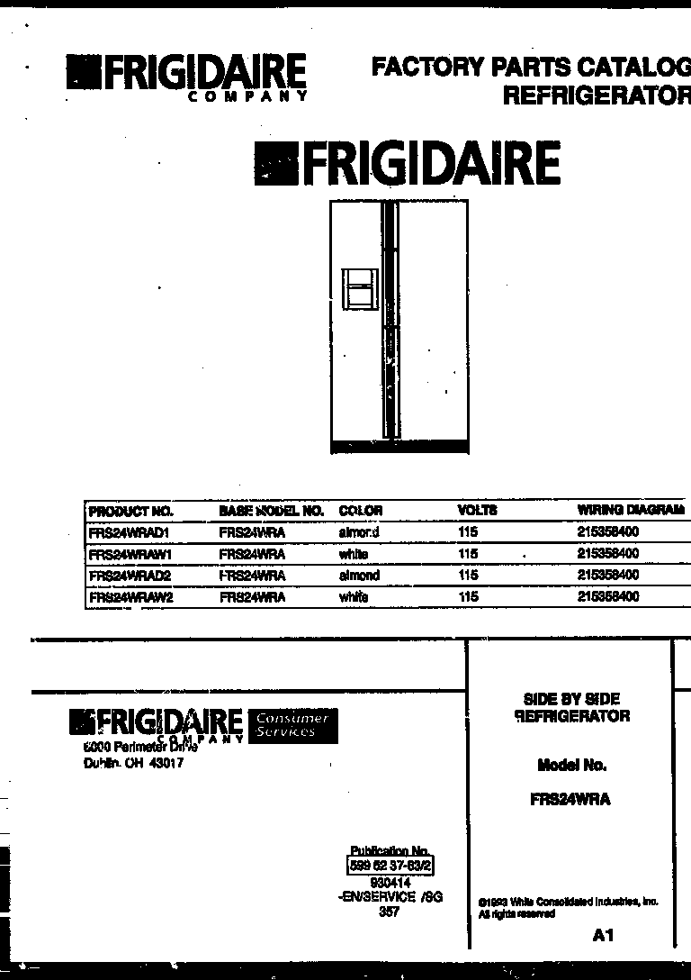 Frigidaire FRS24WRAW1 front cover diagram