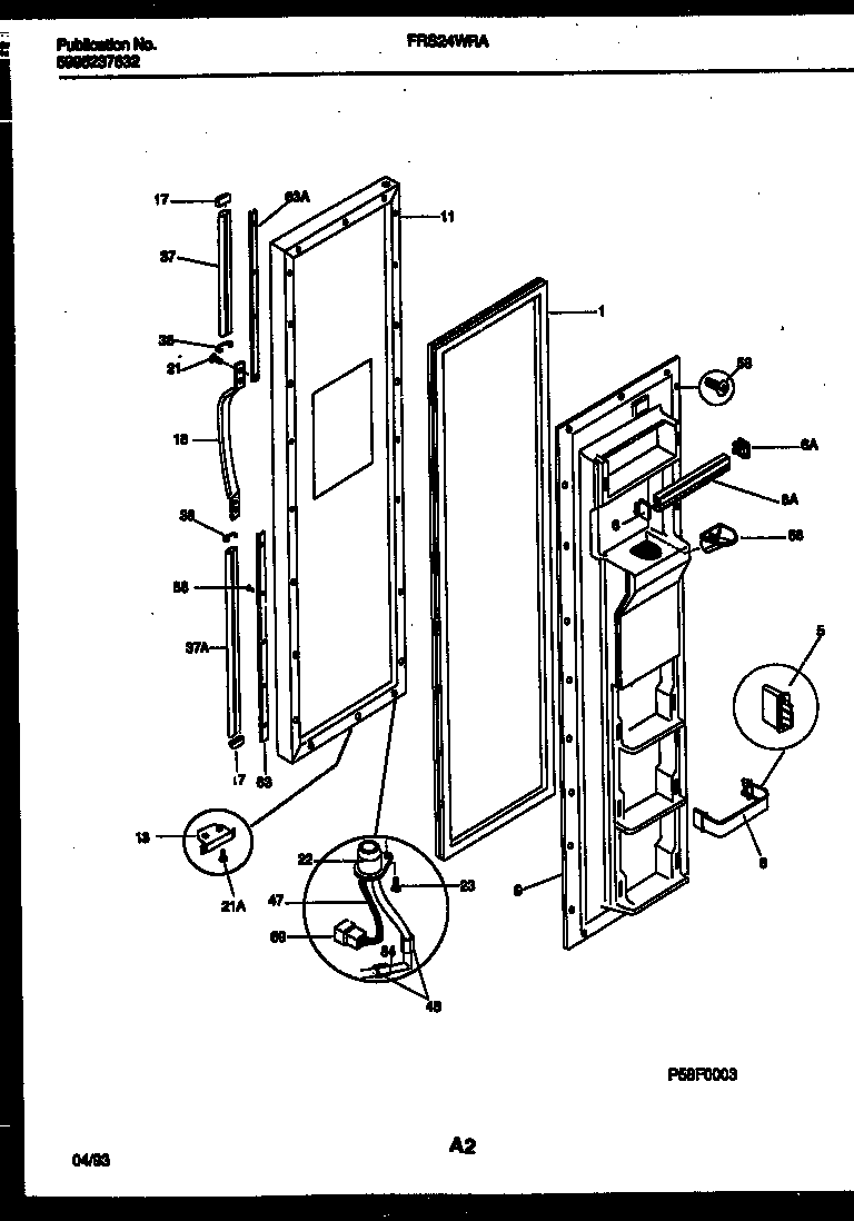 Frigidaire FRS24WRAW1 freezer door parts diagram