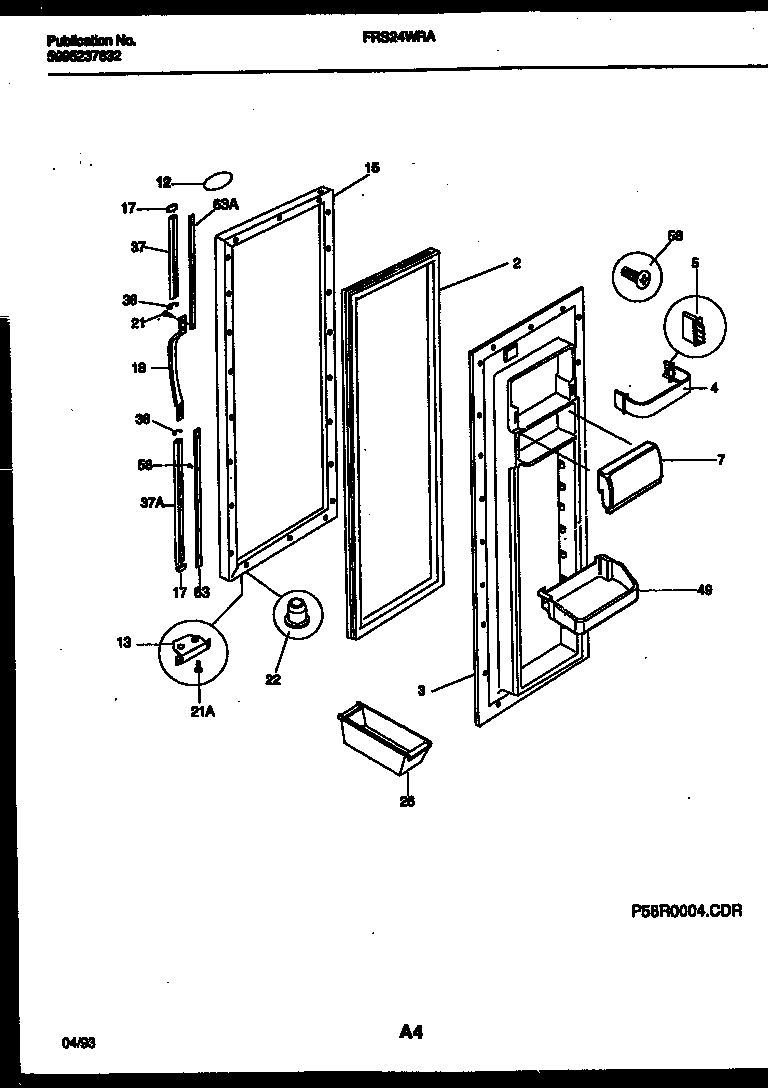 Frigidaire FRS24WRAW1 refrigerator door parts diagram