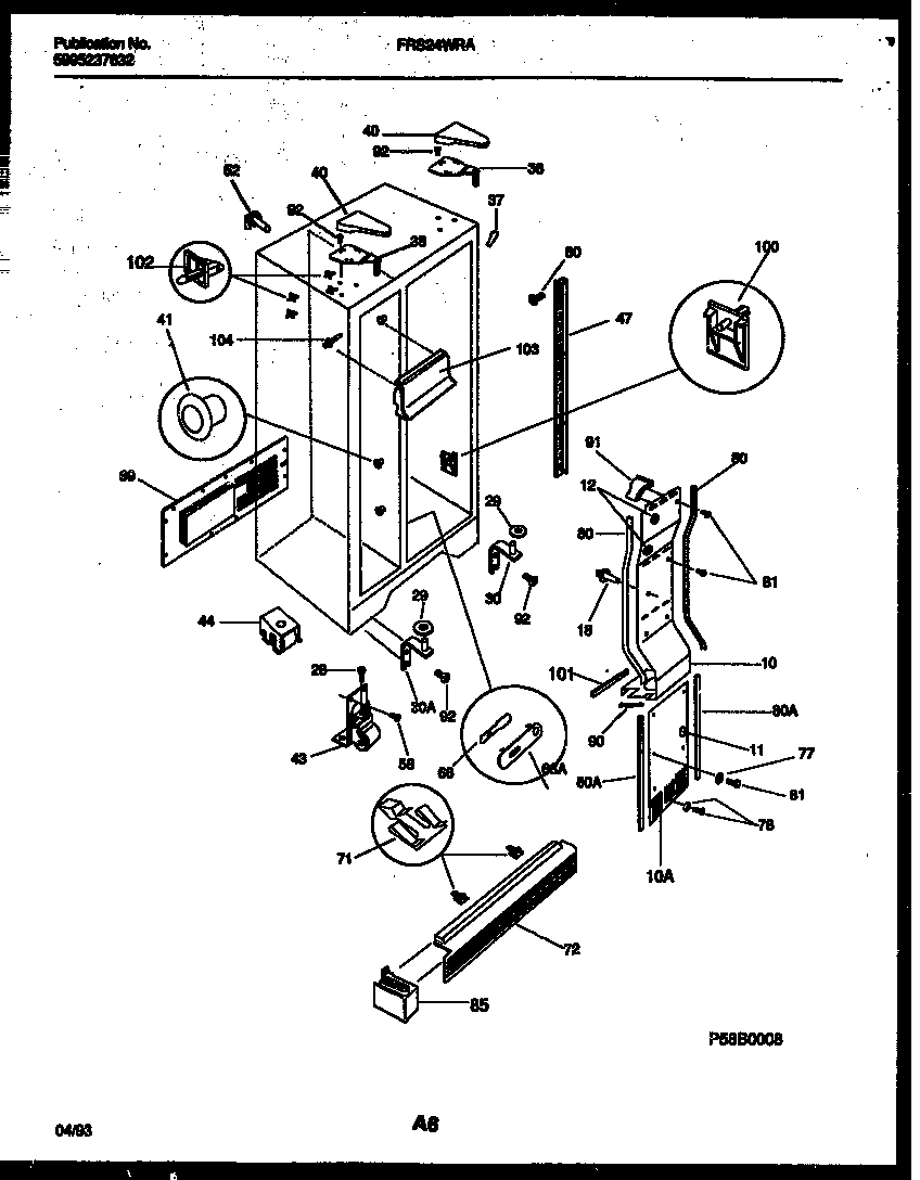 Frigidaire FRS24WRAW1 cabinet parts diagram
