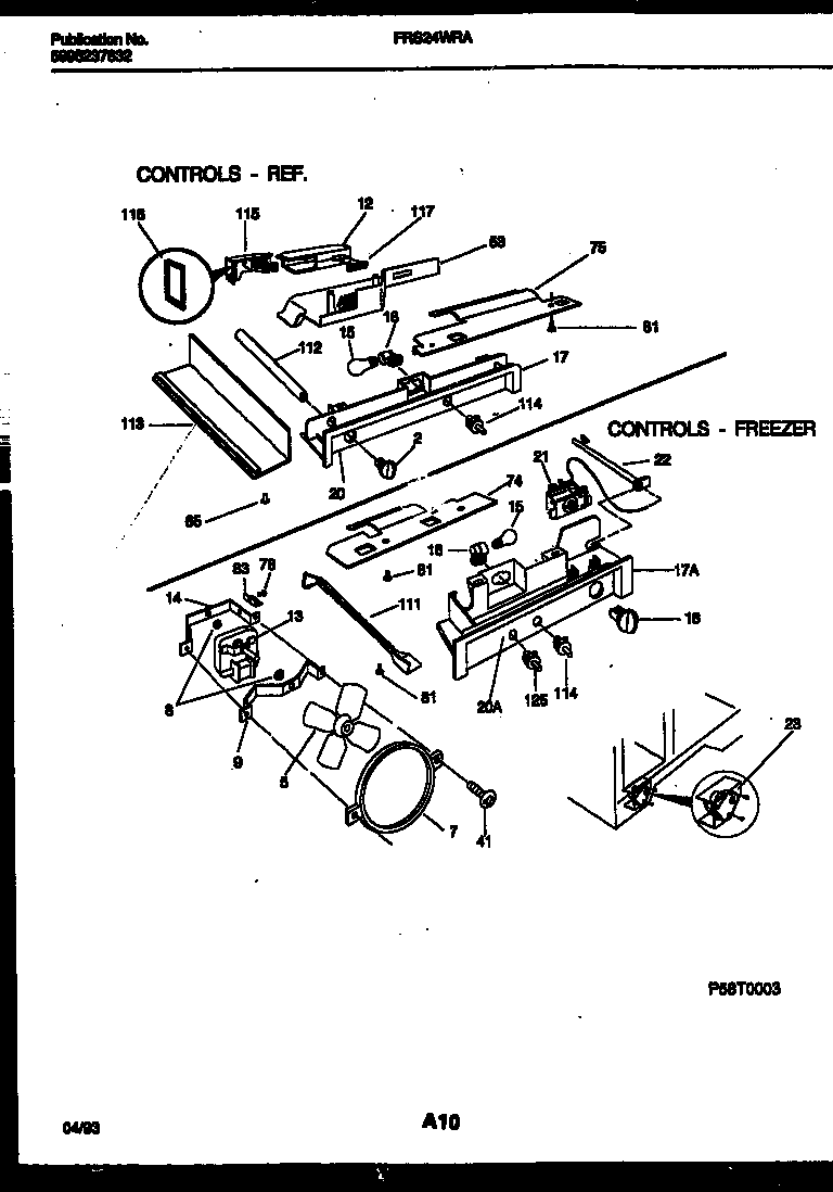 Frigidaire FRS24WRAW1 refrigerator control assembly, damper control assembly and f diagram
