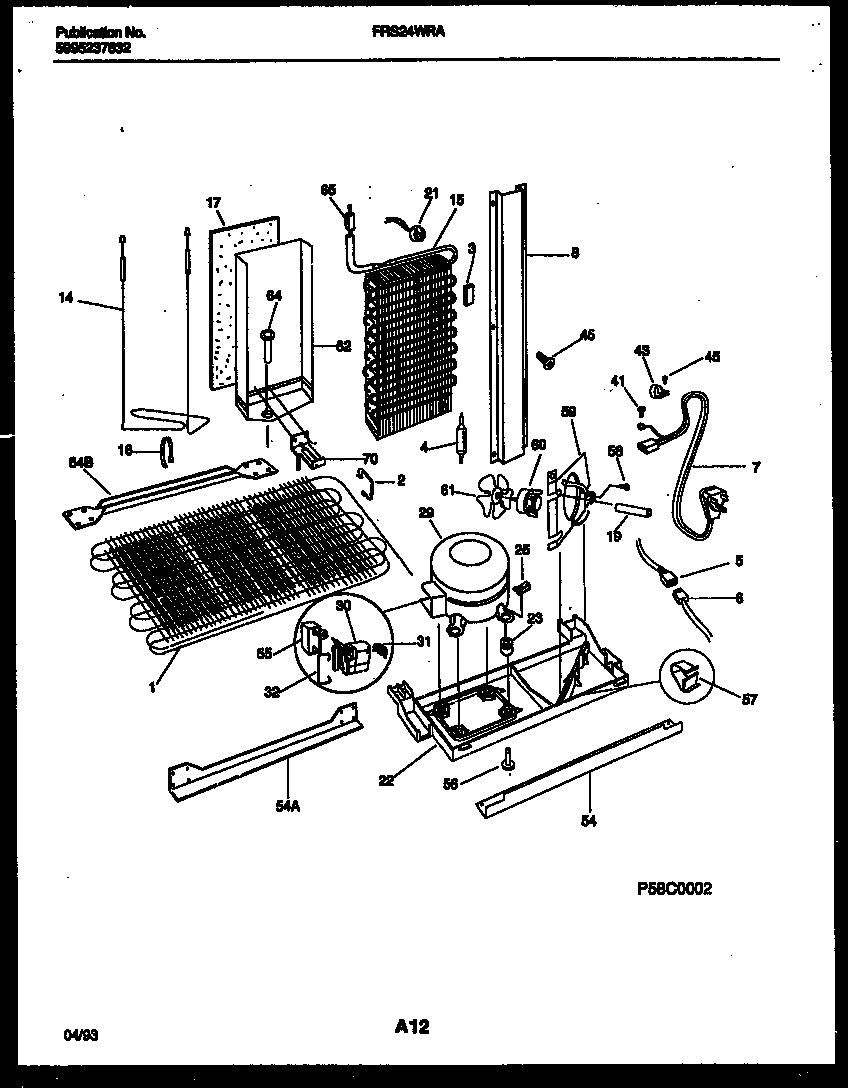 Frigidaire FRS24WRAW1 system and automatic defrost parts diagram