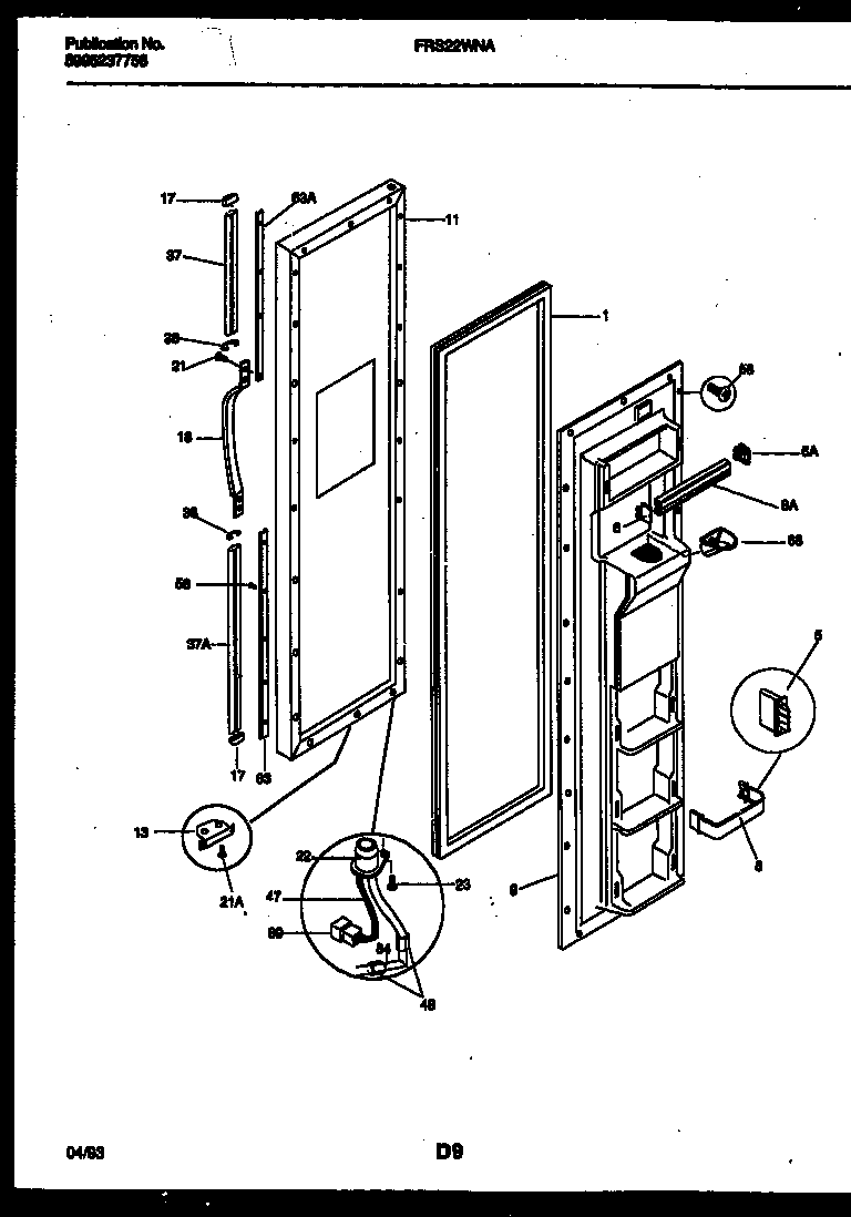 Frigidaire FRS22WNAD0 freezer door parts diagram