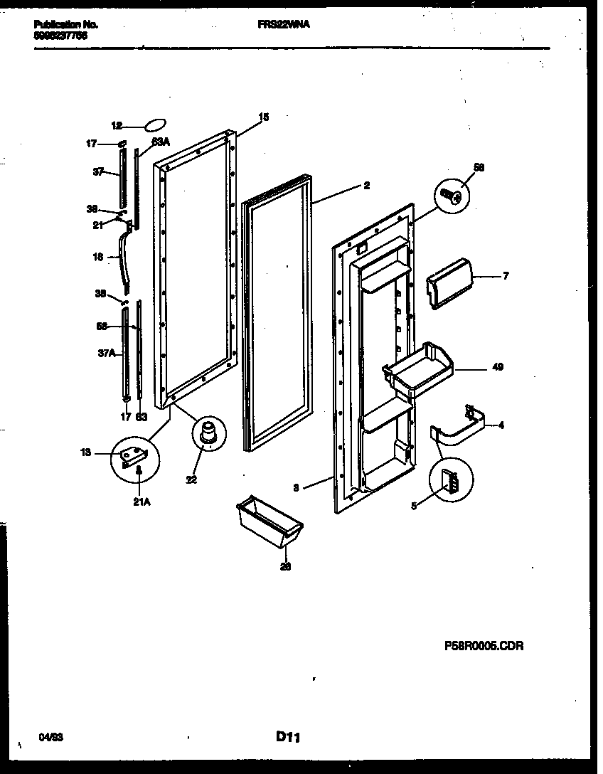 Frigidaire FRS22WNAD0 refrigerator door parts diagram