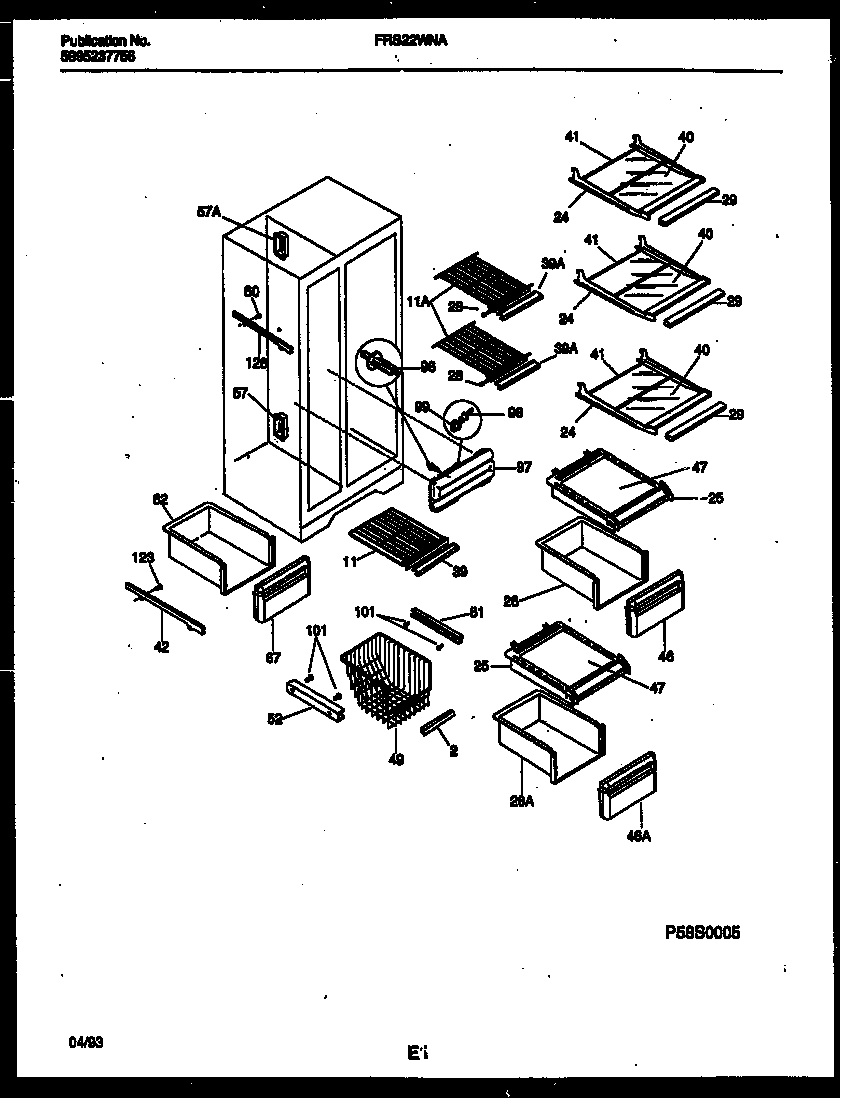 Frigidaire FRS22WNAD0 shelves and supports diagram
