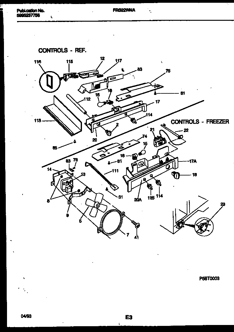 Frigidaire FRS22WNAD0 refrigerator control assembly, damper control assembly and f diagram