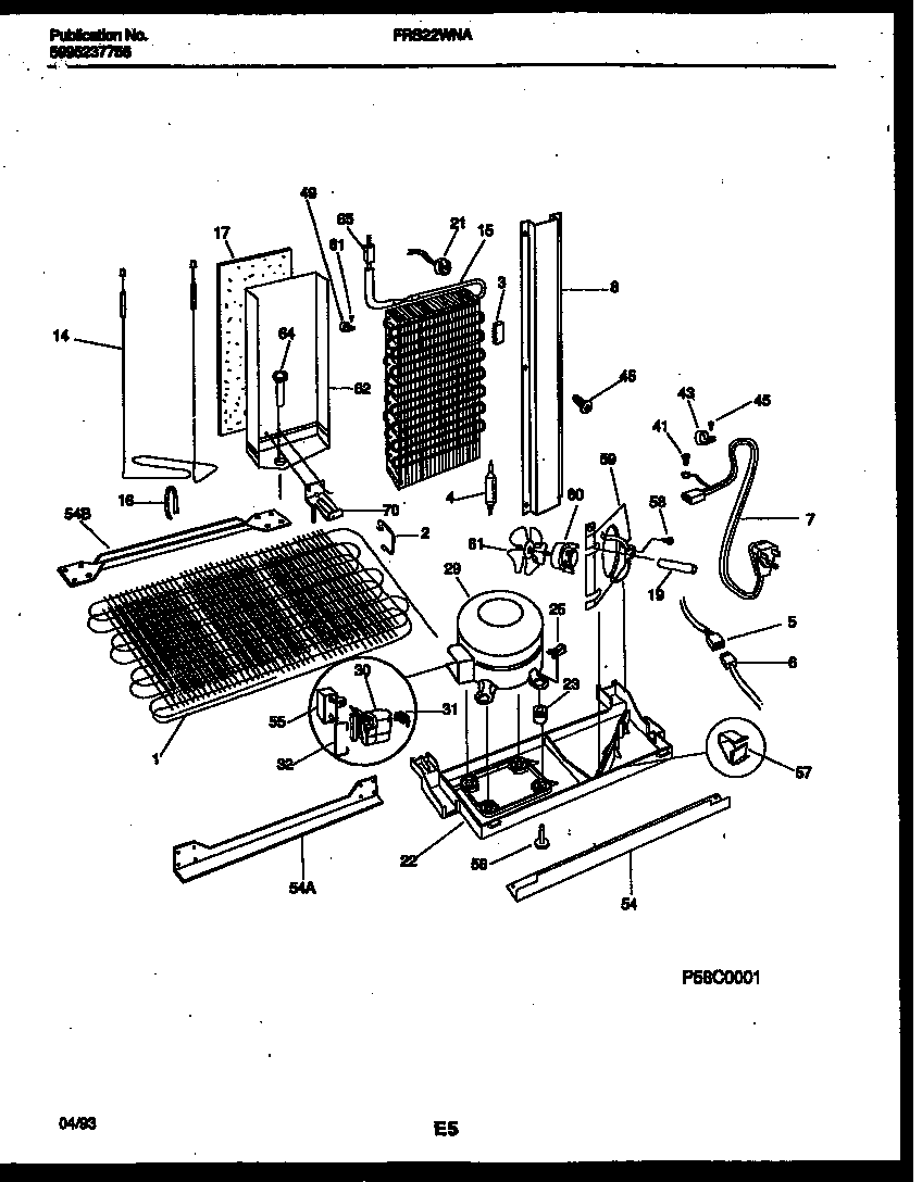 Frigidaire FRS22WNAD0 system and automatic defrost parts diagram