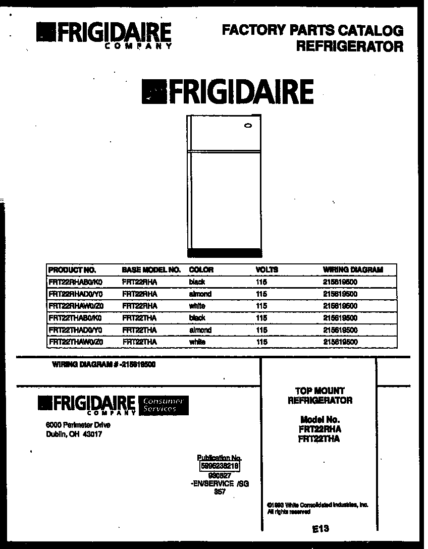Frigidaire FRT22THAW0 cover diagram
