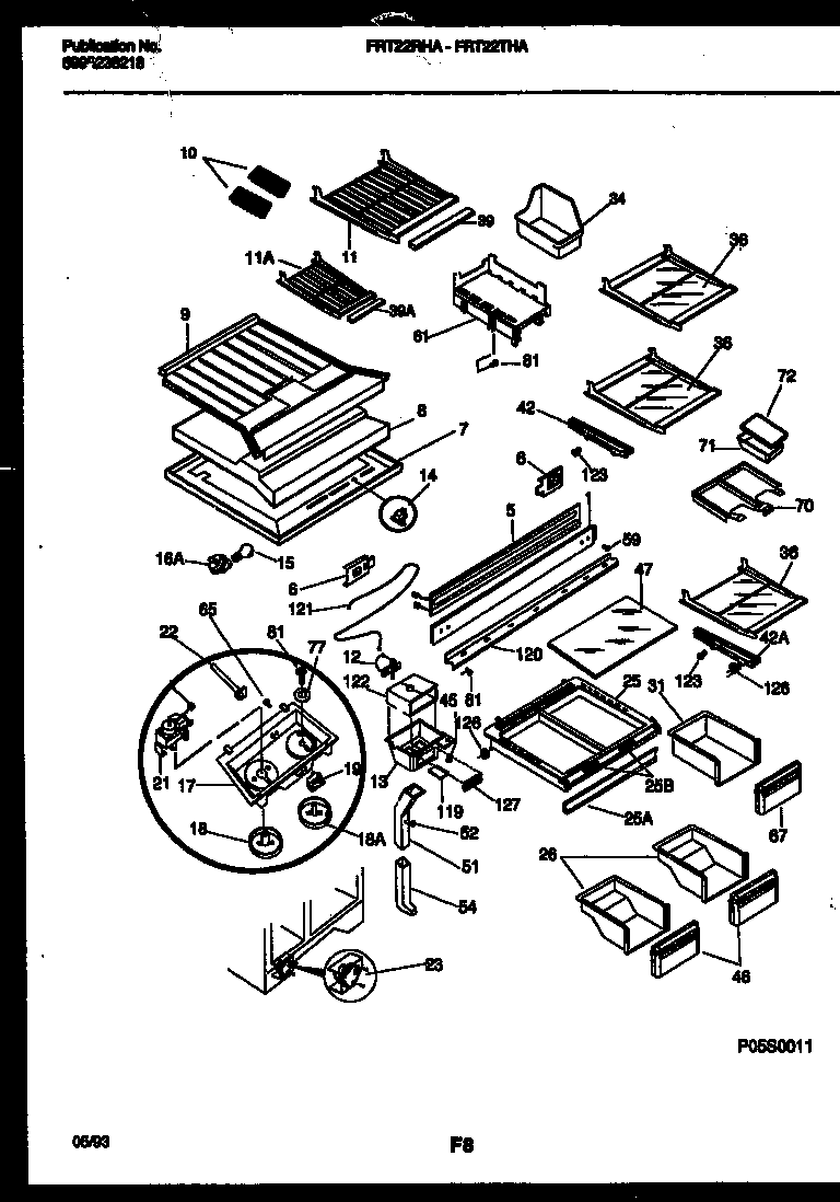 Frigidaire FRT22THAW0 shelves and supports diagram