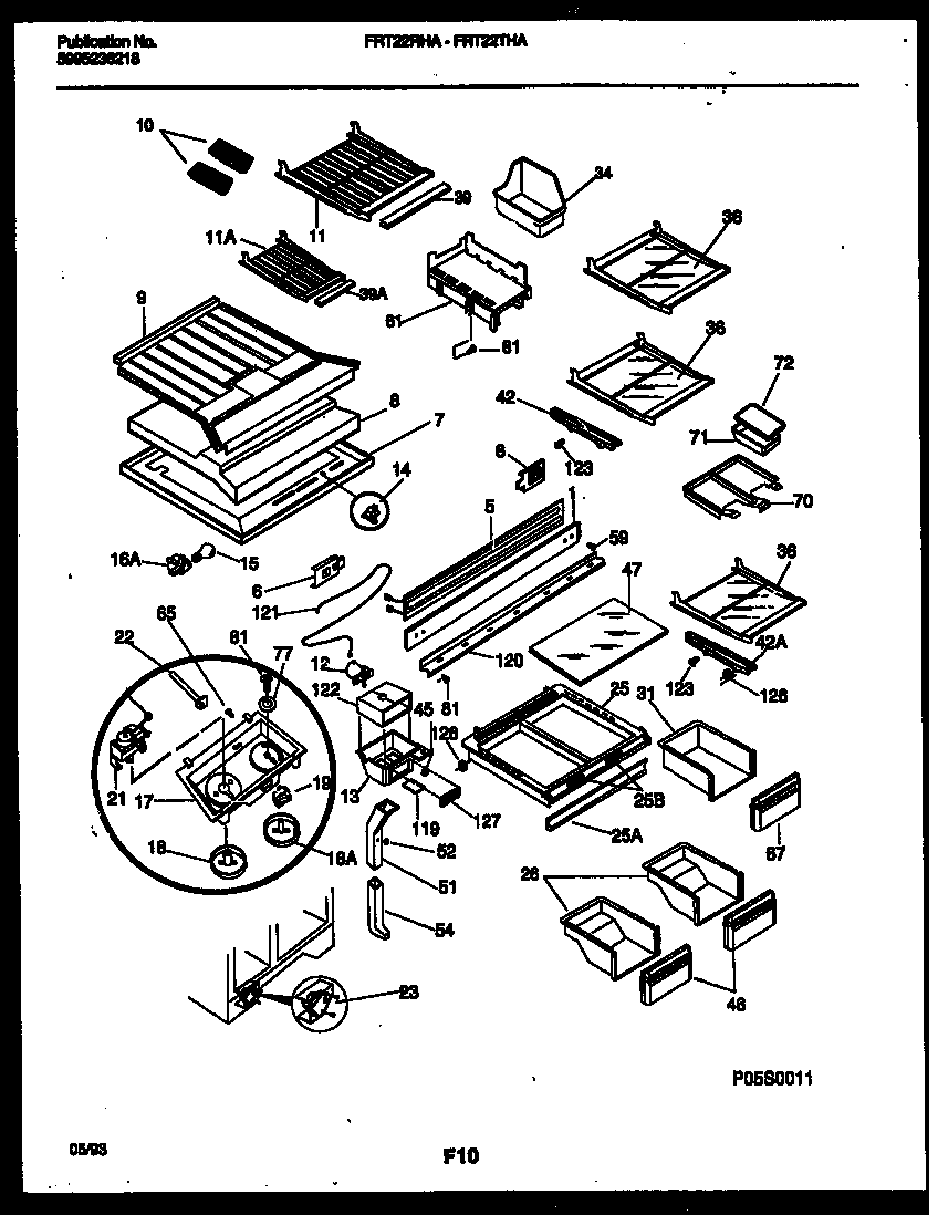 Frigidaire FRT22THAW0 shelves and supports diagram