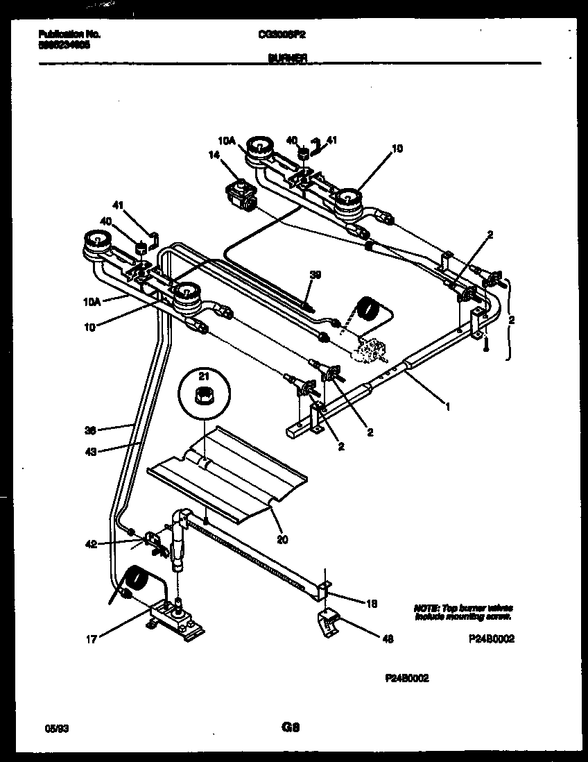 Frigidaire CG300SP2D2 burner, manifold and gas control diagram