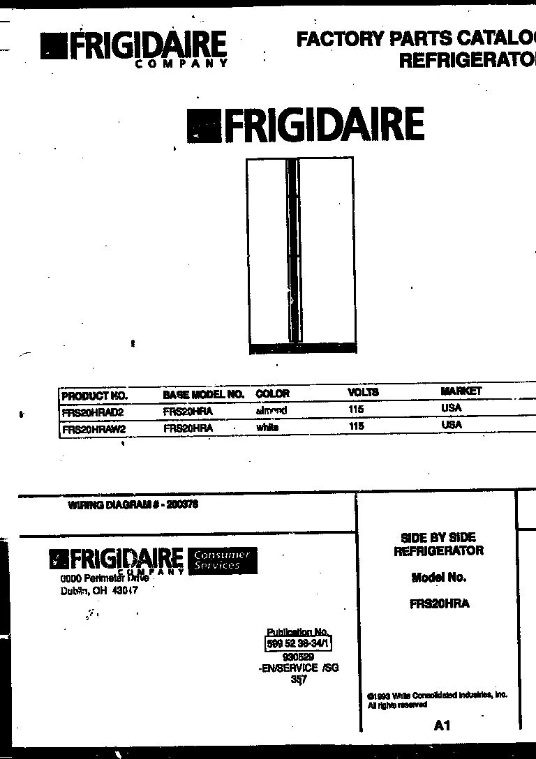 Frigidaire FRS20HRAW2 front cover diagram