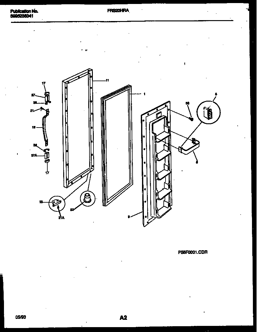 Frigidaire FRS20HRAW2 freezer door parts diagram