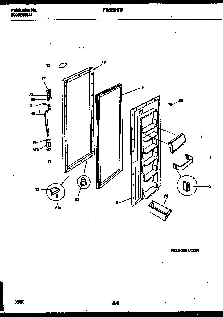 Frigidaire FRS20HRAW2 refrigerator door parts diagram