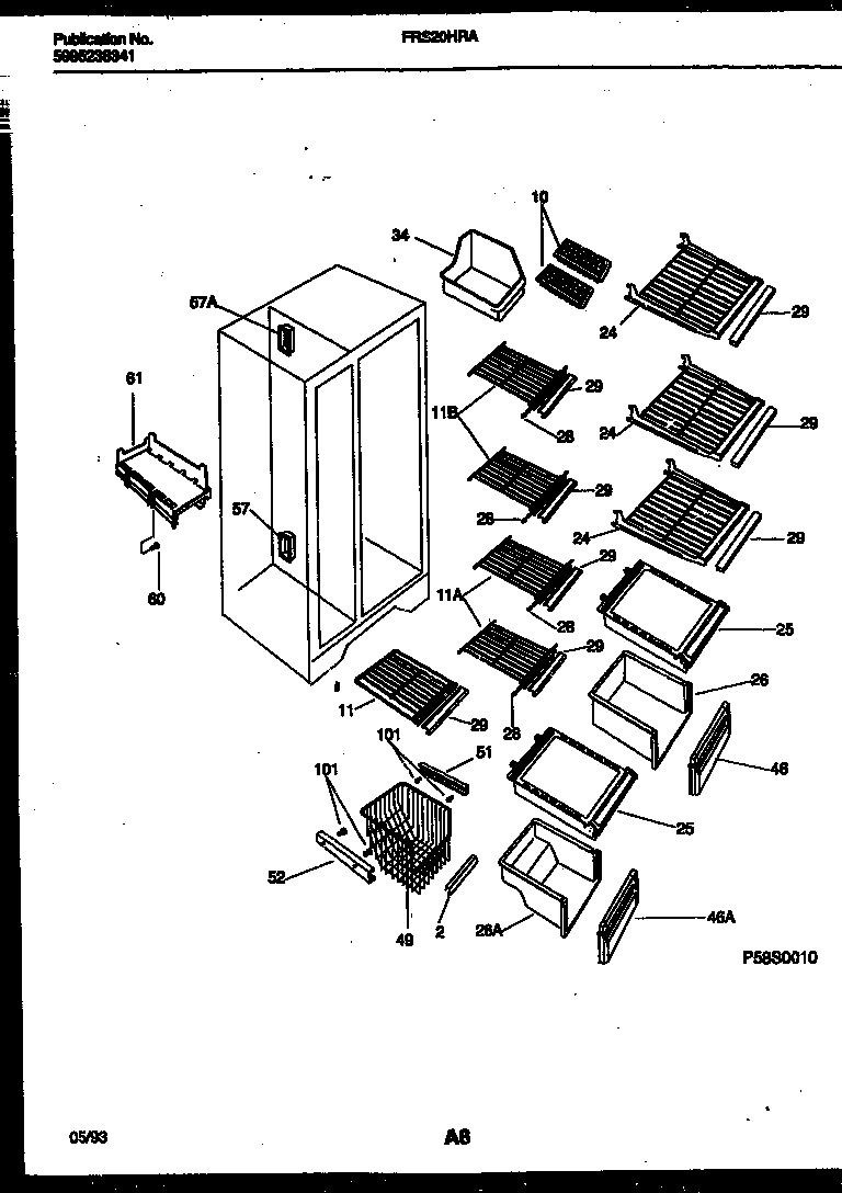 Frigidaire FRS20HRAW2 shelves and supports diagram