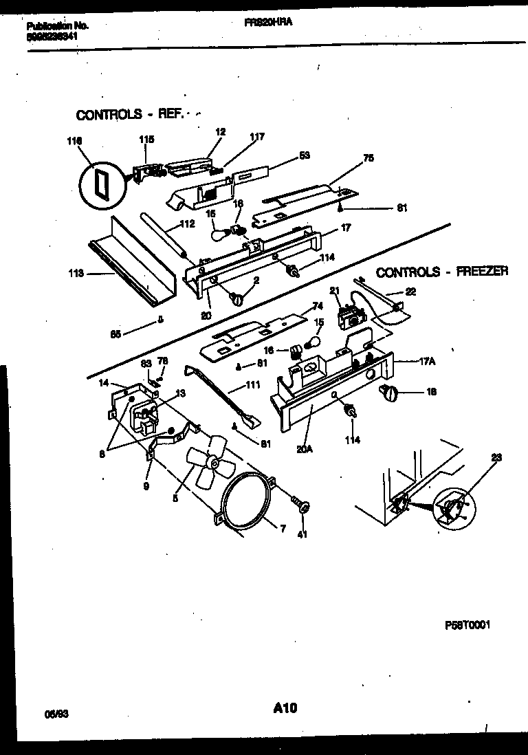 Frigidaire FRS20HRAW2 refrigerator control assembly, damper control assembly and f diagram