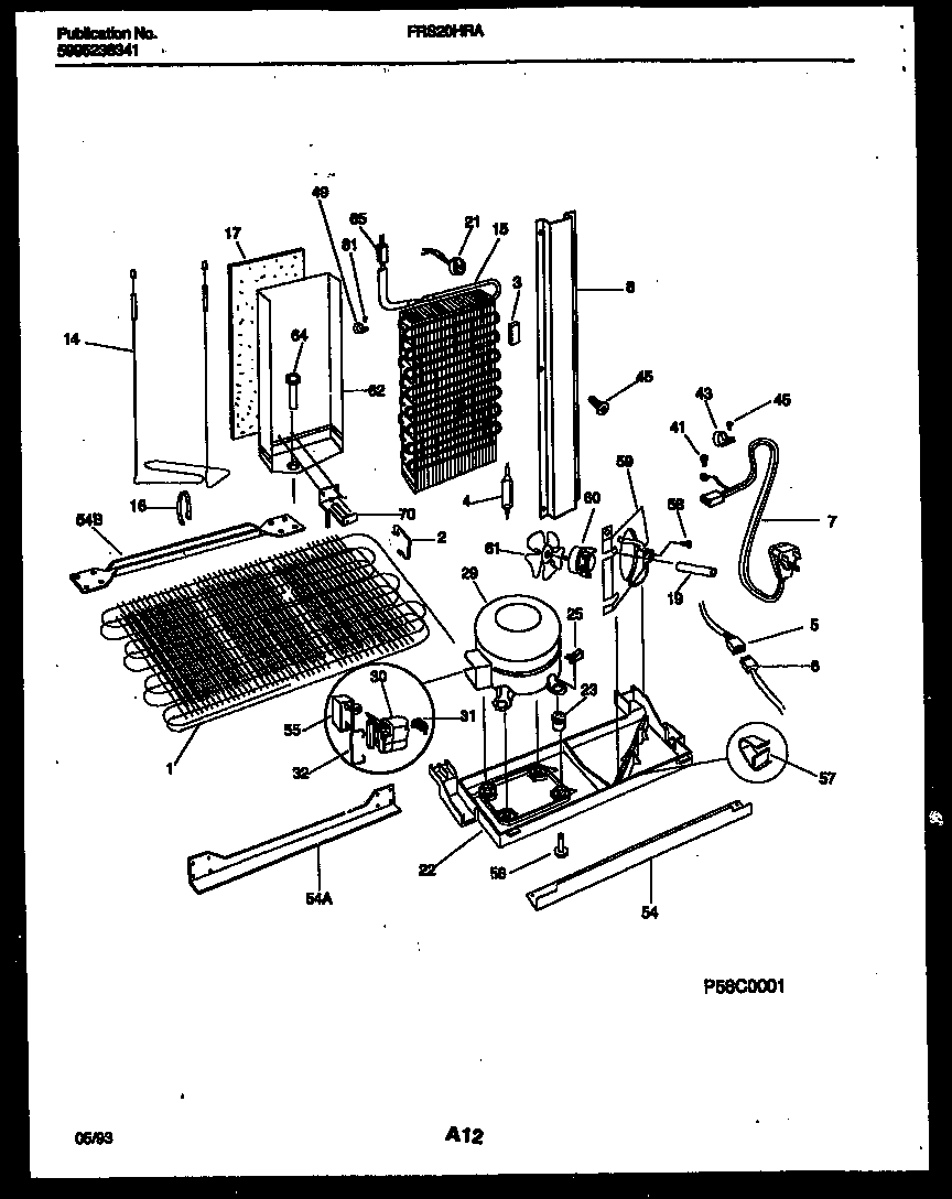 Frigidaire FRS20HRAW2 system and automatic defrost parts diagram