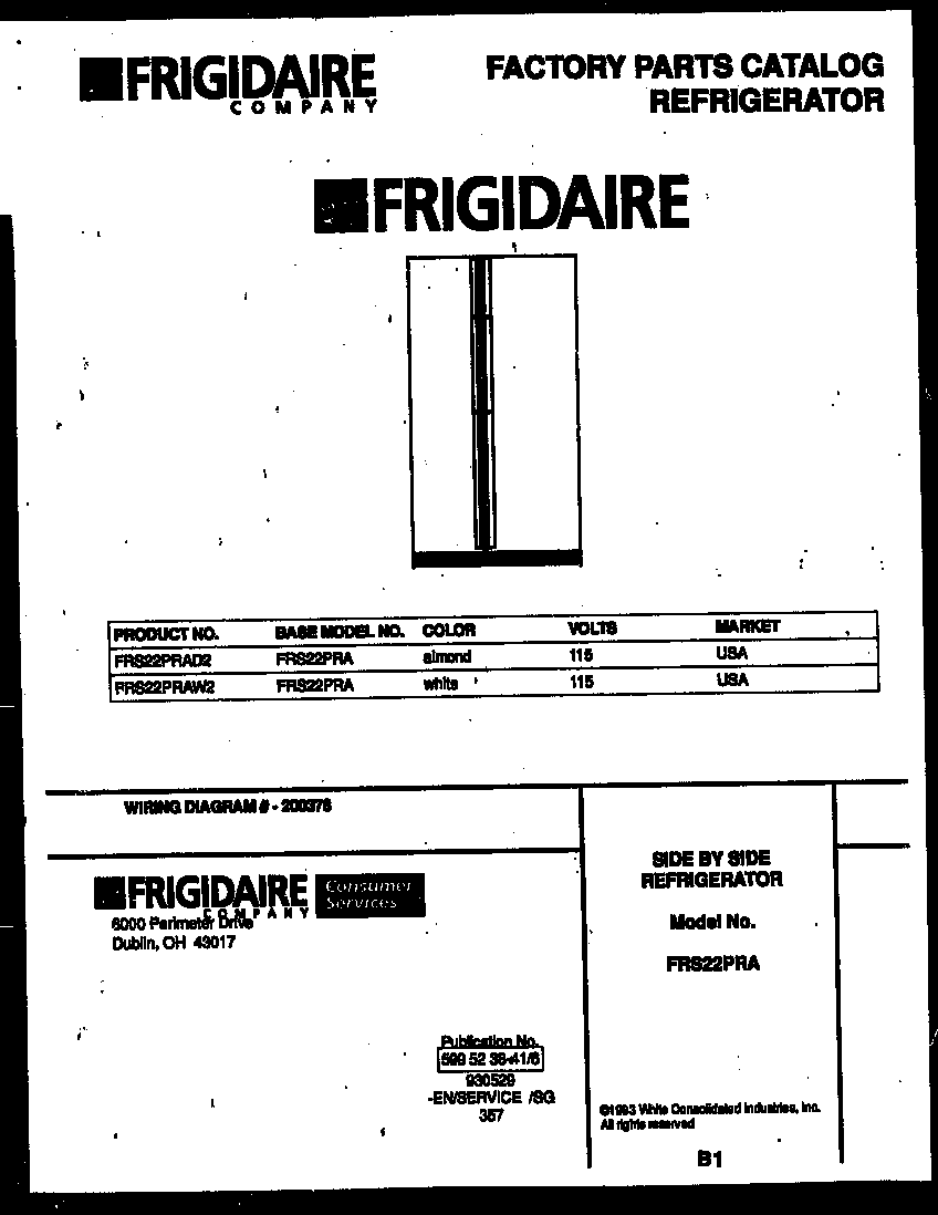 Frigidaire FRS22PRAW2 front cover diagram