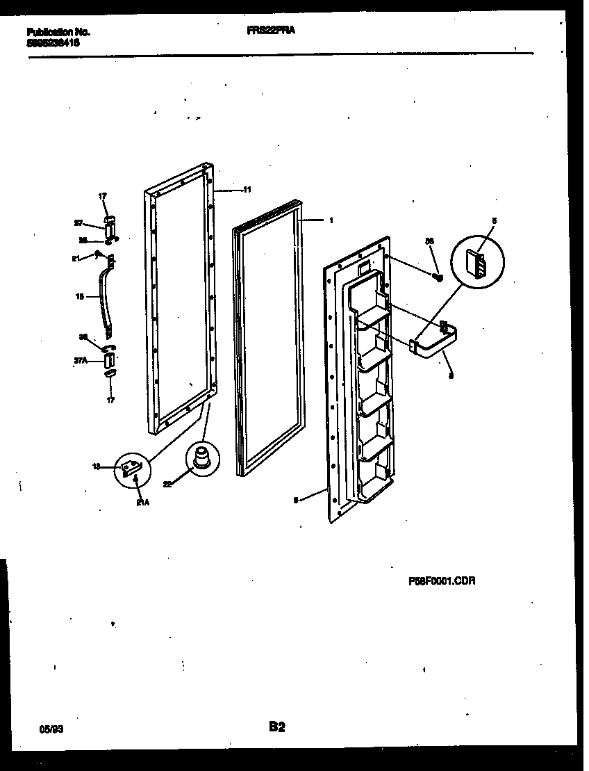 Frigidaire FRS22PRAW2 freezer door parts diagram