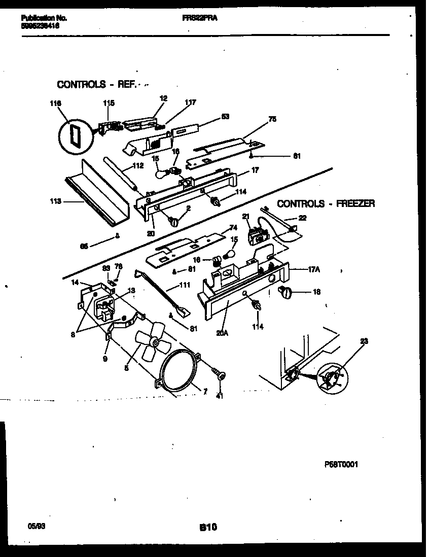 Frigidaire FRS22PRAW2 refrigerator control assembly, damper control assembly and f diagram